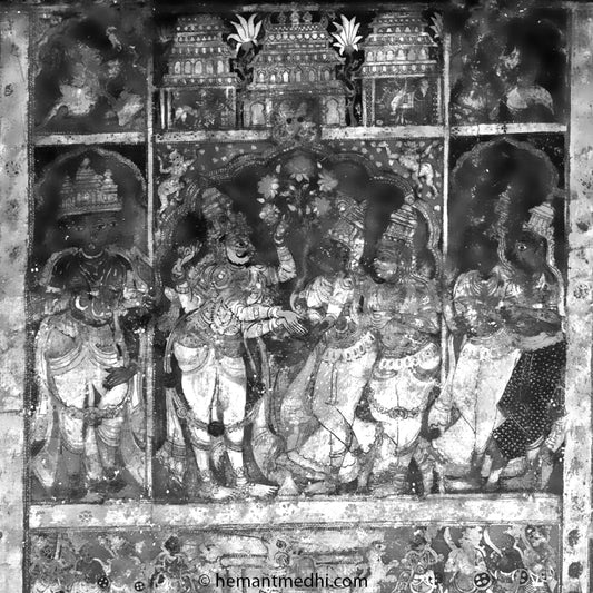 Painting at the celling in Mandapa, Hampi. (_0279 Hampi) A Unesco World Heritage Site situated in Karnataka, India. Indian Heritage, Art and Culture. Fine Art Photography on Canvas Printing Indian Temples Fine Art Culture Carving Stone Black and White black&white B&W World Heritage Site BW Hampi