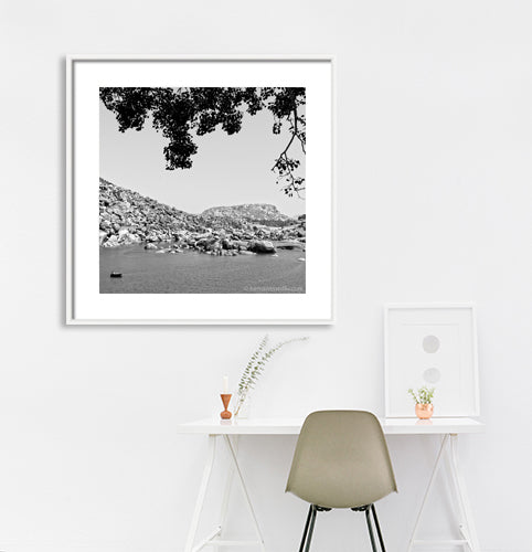 Landscape at Tungbhadra River. Hampi, a World Heritage Site situated in Karnataka, India. Indian Heritage, Art and Culture. (0506Hampi) Fine Art Photography on Canvas Printing Indian Temples Fine Art Culture Carving Stone Black and White black&white B&W World Heritage Site BW Hampi 