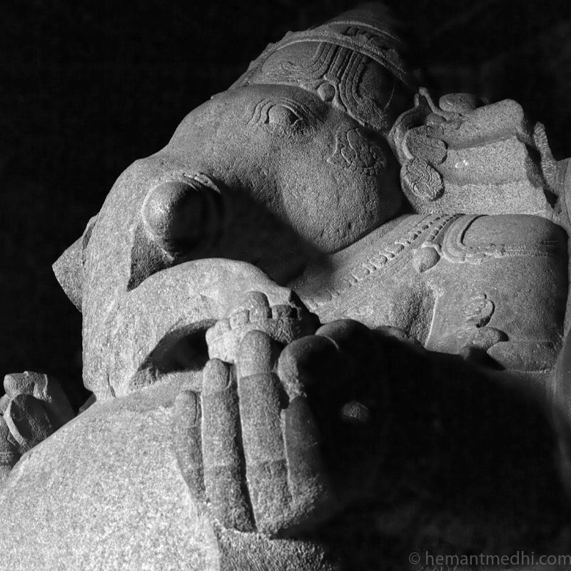 Kadalekalu Ganesha is one of the largest statues of Lord Ganesha that exists in the southern part of India. A World Heritage Site situated in Karnataka, India. Indian Heritage, Art and Culture. (0536Hampi) Fine Art Photography on Canvas Printing Indian Temples Fine Art Culture Carving Stone Black and White black&white B&W World Heritage Site BW Hampi 