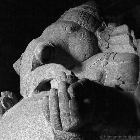 Kadalekalu Ganesha is one of the largest statues of Lord Ganesha that exists in the southern part of India. A World Heritage Site situated in Karnataka, India. Indian Heritage, Art and Culture. (0536Hampi) Fine Art Photography on Canvas Printing Indian Temples Fine Art Culture Carving Stone Black and White black&white B&W World Heritage Site BW Hampi 