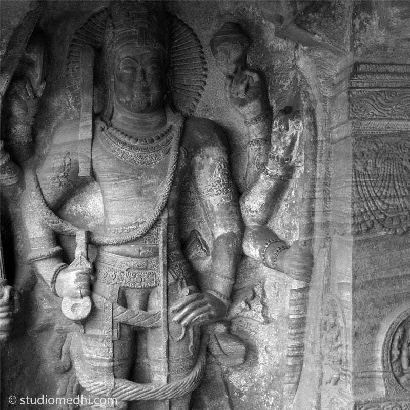 Indian Temples Fine Art Culture Carving Stone Black and White black&white B&W World Heritage Site BW Badami Caves Vishnu Sculpture Cave 3