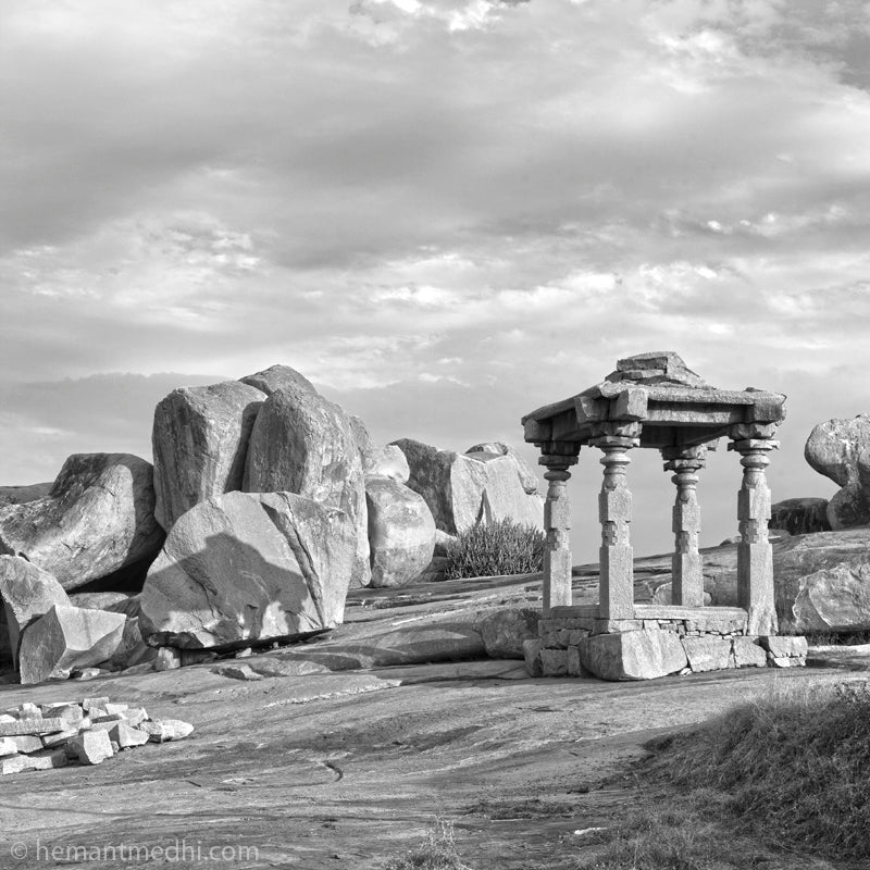 Stone structure on Hemakuta. Hampi. (A_6121223Hampi) A World Heritage Site situated in  Karnataka, India. This is located at Hemakuta, Hampi. A Unesco World Heritage Site.  Indian Heritage, Art and Culture.   This Fine Art Photograph is printed on Canvas.