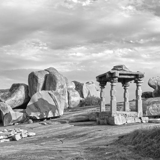 Stone structure on Hemakuta. Hampi. (A_6121223Hampi) A World Heritage Site situated in  Karnataka, India. This is located at Hemakuta, Hampi. A Unesco World Heritage Site.  Indian Heritage, Art and Culture.   This Fine Art Photograph is printed on Canvas.
