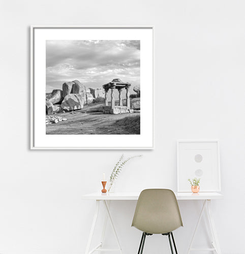 Stone structure on Hemakuta. Hampi. (A_6121223Hampi) A World Heritage Site situated in  Karnataka, India. This is located at Hemakuta, Hampi. A Unesco World Heritage Site.  Indian Heritage, Art and Culture.   This Fine Art Photograph is printed on Canvas.