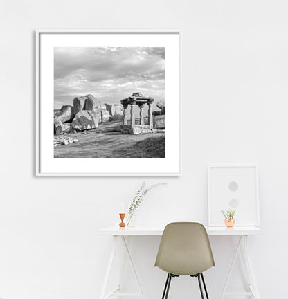 Stone structure on Hemakuta. Hampi. (A_6121223Hampi) A World Heritage Site situated in  Karnataka, India. This is located at Hemakuta, Hampi. A Unesco World Heritage Site.  Indian Heritage, Art and Culture.   This Fine Art Photograph is printed on Canvas.