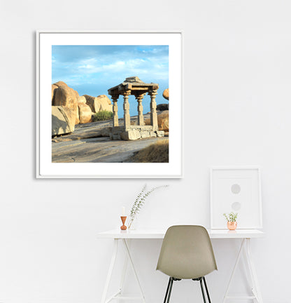 Stone structure on Hemakuta. Hampi. (A_6121223HampiCol) A World Heritage Site situated in  Karnataka, India. This is located at Hemakuta, Hampi. A Unesco World Heritage Site.  Indian Heritage, Art and Culture.   This Fine Art Photograph is printed on Canvas.