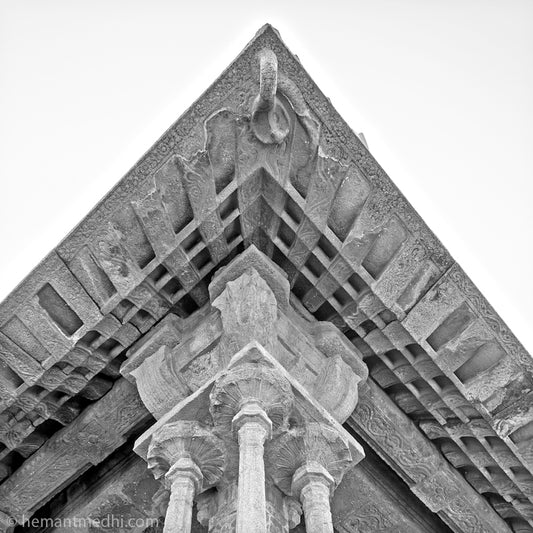 Carved edge in stone at Vijay Vitthala Temple, Hampi. (_MG_7018 Hampi) A Unesco World Heritage Site situated in Karnataka, India. Indian Heritage, Art and Culture.   This Fine Art Photograph is printed on Canvas. Available in 9x9 inches, 12x12 inches and 24x24 inches. Customised sizes are also available on request. Fine Art Photography on Canvas Printing Indian Temples Fine Art Culture Carving Stone Black and White black&white B&W World Heritage Site BW Hampi 